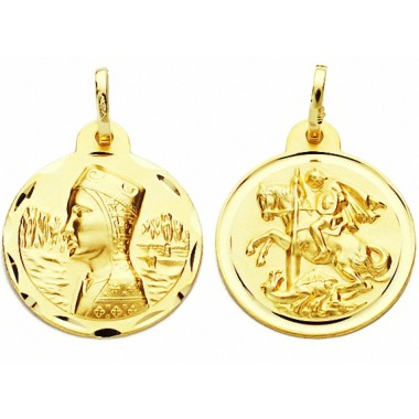 Medalla escapulario de la Virgen de Montserrat y de San Jorge de oro de 18 quilates
