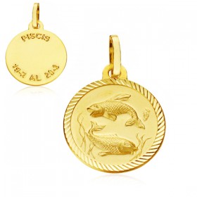 Medalla Horóscopo Piscis de oro de 18 quilates