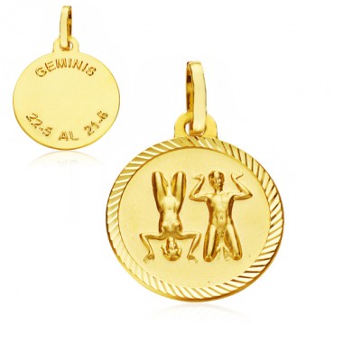Medalla Horóscopo Géminis de oro de 18 quilates