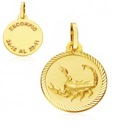 Medalla Horóscopo Escorpión de oro de 18 quilates