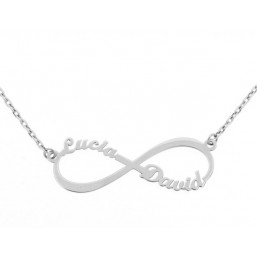Colgante infinito con cadena en oro blanco de primera ley