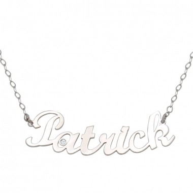 White gold name necklace with one diamond