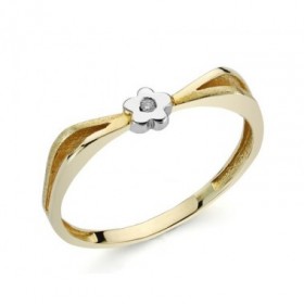 White and yellow gold ring with 1 diamond
