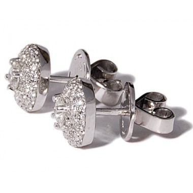 White gold earrings with a diamond on a bed of diamonds