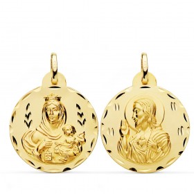Medalla escapulario de la Virgen del Carmen y el Sagrado Corazón de Jesús de oro de 18 quilates