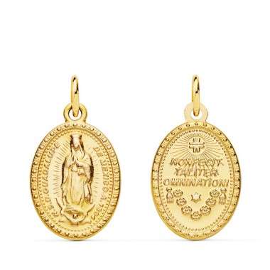 Medalla religiosa de la Virgen de Guadalupe de México en oro de 18 quilates