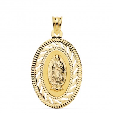 Medalla religiosa de la Virgen de Guadalupe de México en oro de 18 quilates