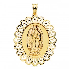 Medalla religiosa de la Virgen de Guadalupe de México en oro de 18 quilates