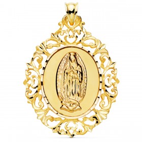 Medalla religiosa de la Virgen de Guadalupe de México en oro de 18 quilates