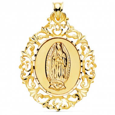 Medalla religiosa de la Virgen de Guadalupe de México en oro de 18 quilates